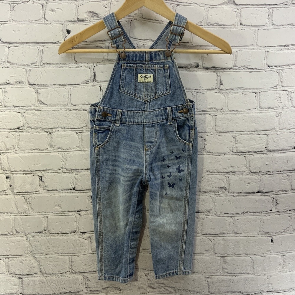 OshKosh Overalls Girls toddler Sz 18 Mos Denim Blue Butterfly Accent